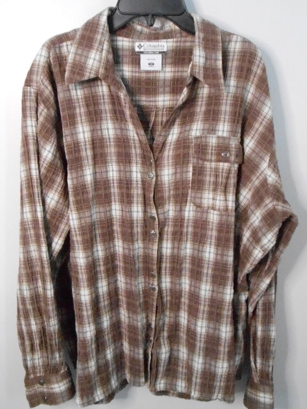 Columbia Sportswear Women's Brown & Cream Button Up Textured Plaid Shirt Size-3X